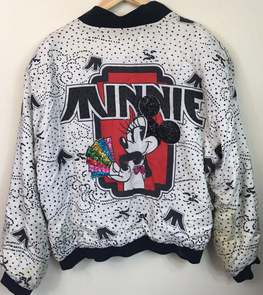 VTG Disney Mickey & Co Donn Kenny Bomber Jacket Minnie Mouse Sequins Womens Sz M - Picture 1 of 12
